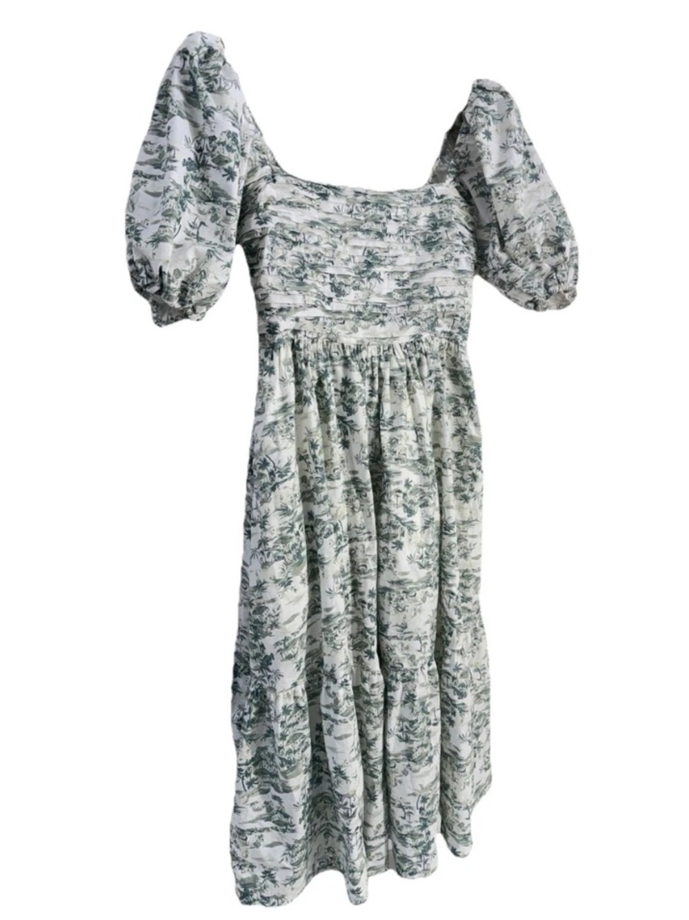 Abercrombie & Fitch Emerson Dress Poplin Puff Sleeve Midi Olive Size S NWOT - Picture 7 of 10